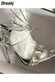 Designer Woman Sandals Crystal Cross-tied Luxury Shoes Summer New 2023 High-heeled Sandals Sexy Ladies Catwalk