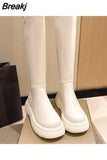 Shoes Woman Zipper Rubber Boots Sexy Thigh High Heels High Sexy Round Toe Clogs Platform Boots-Women Chelsea Rain Autumn