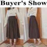 Vintage Brown High Waist Pleated Skirt Women Korean Fashion College Style Long Skirt Ladies Autumn Casual A line