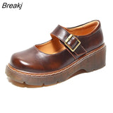 Style Fashion Mary Janes Shoes Women Flats Thick Sole Casual Woman Genuine Leather Shoes Flat Cow Leather Footwear