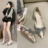 Pearl Crystal Bowtie White Wedding Shoes Women 2023 Autumn Brand Designer High Heels Pumps Woman Thin Heeled Party