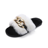 For Women Casual Outdoor Slippers Plush Shoes Fashion Flat-bottomed Rhinestone Plush Slippers Women Size 43 Flat