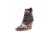 Gold Snake Print Ankle Boots For Women Wedge High Heels Boots Woman Runway Design Chunky Heels Botas Mujer Western