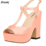 Women Platform Pumps Peep Toe High Heel Shoes Ladies Wedges Sandals Patent Leather Party Wedding