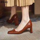 French High Heels Women's Woven Bow Retro Elegant Square Toe Thick Heel All-match Women's Shoes Luxury Trending