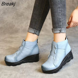 Wedge Booties Woman 2022 Genuine Leather Soft Plush Ankle Boots for Ladies Fashion Zip Winter Shoes Platform Female