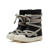 Women High Top Sneakers Lace-Up Platform Shoes Unisex Corss Tied Black Leather Casual Flats Boots Trend 2024 Women