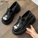 Loafers Platform Women Loafers Fashion Round Toe Chunky Heels Retro Flat Shoes Female Slip on Casual Dress Women