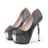 Heels Platform Woman's Peep Toe Pumps Gold Silver Wedding Shoes Bridal Heels Banquet Ladies 2023 Elegant Women Heeled