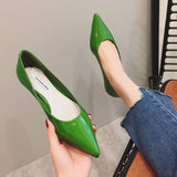 Women Pointed Toe Patent Leather Yellow Wine Red Lady Fashion Flats Candy Color Flat Sole Flat Heel Shoes Large Size 43