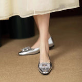 Women Flats Single Shoes Spring Autumn Solid Pu Rhinestone Mary Jane Shoes Casual Ladies Slip on Loafers Sliver Gold