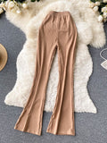 Casual Women Long Pants 2023 Ins Fashion Summer Flare Pants High Elastic Waist Slim Stretch Full Length Female