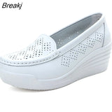 Women Wedge Platform Shoes Fashion Comfortable Increase Casual Slip-on Women's Loafers Summer Hollow Out Breathable