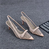 Women's Shoes 2023 Summer Fashion Pointy Bow Mesh Breathable Stiletto Heel Shallow Sandals for Women Zapatos De
