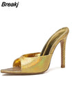 Serpentine Pointed Toe Mule Thin Heels Slipper Women Stripper Summer Fashion Slip On Slides Party Sandal