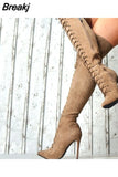 Boots Thin Heels Zip Super High Heel Over-the-Knee Boots Cross-tied Hot Sale Sexy Elegant Woman Shoes Coturno