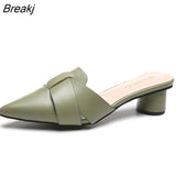 Riband Decoration Slippers Women Fashion High Quality Round Heel Shoes Casual Sweet High Heels Plus Size 42 Women
