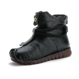 And Winter New Head Layer Cowhide Flat Bottom Soft Bottom Ankle Boots National Wind Leather Retro Martin Boots Warm And Comfortable Cotton