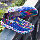 Women Shoes Summer Casual Shoes Flats Breathe Female Woven Walking Shoes Slip On Lady Loafers Handmade Shoes Size