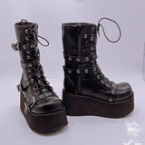 Breakj New Punk Belt Buckle Bottom Side Pull Short Boots Female Size 43 Large Size Women