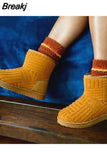 New Women's Design Brand Thick Sole Plus Velvet Flat Snow Boots Warm Towel Short Boots Non-slip Cotton Shoes Large Size