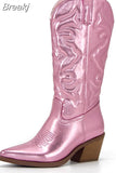 Hot Fashion 2023 Winter Comfy Cowgirl Western Boots Retro Vintage Women Knee High Boots Embroidery Dress Ladies
