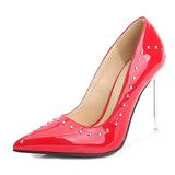 Women Pointed End 11CM High Heel Pumps Sexy Nightclub Stiletto Single Shoes Metal Heels Rivets Studded Fashion Stage