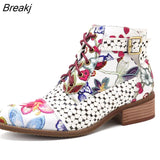 Boots Women Lace-Up Shoes Coloured Snake Short Spring Autumn Botas Round Head Casual Slip on Black Large Size Gothic
