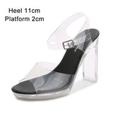 2023 Summer New Sandals Women Fashion Rhinestones Square Heel Transparent Women Shoes High Heels11cm Female Party
