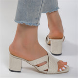 Open-toe Cross Women Slippers Shallow Heel Women's Shoes Women Sandals Summer Fashion Square Heel Slippers Designer
