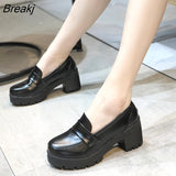 heels platform pumps mujer 2023 spring new fashion buckle solid black shoes woman PU leather waterproof shoes femme