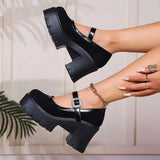 Leather Chunky Platform Mary Jane Shoes Women Fashion Crystal Buckle Strap Thick Heels Pumps Woman Gothic High Heel