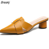 Riband Decoration Slippers Women Fashion High Quality Round Heel Shoes Casual Sweet High Heels Plus Size 42 Women