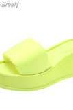 New Summer Square Toe Thick Bottom Women's Slippers Brand Satin Sandals Womens Sexy Waterproof Platform Dress Beach