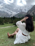 Elegant Lace Mini Dress Casual Party 2023 Autumn Long Sleeve Korean Fashion Dress Woman Design Loose Fairy Dress