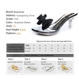 Women Slippers High Heeled 6.5CM Butterfly-knot Women Casual Shoes Mules PVC Transparent Shoes Clear Open Toe Female