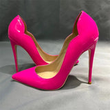 Women Sexy Patent Extremely High Heel Shoes Pointy Toe Curl Cut Ladies Designer Stiletto Pumps Pink Black