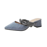Women Mules Slippers Female Summer Flats Sandals Knit Fabric Stretch Slides Holiday Beach Shoes Square Heel Square Toe