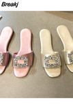Women's Slippers Summer 2023 Rhinestones Flat Elegant Sandals Female Fashion Outdoor Beach Shoes Slides Chanclas Mujer