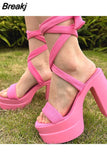 New FashionDouble Bottom Platform Sandals Chunky High Heeled Ankle Buckle Strap Women Sandals Comfort Walking Shoes