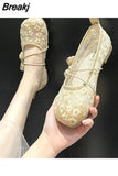 for Women 2023 Clear Kawaii Ladies Summer Footwear with Bow Cute White Flat Transparent Flats Round Toe Fashion Beau
