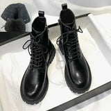 Brown Platform Ankle Boots Women Autumn Winter Thick Bottom Motorcycle Boots Woman Thicken Warm Lace Up Shoes