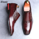 Men Leather Shoes New Style Formal Dress Wedding Shoes Red Wine British Style Business Office Lace-Up Leather Loafers 2020
