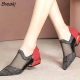 Women High Heel Shoes Mesh Breathable Pumps Zip Pointed Toe Heels Fashion Female Dress Sandals Shoes Footwear