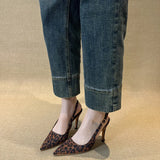 Breakj Classic Simple Gray High-Heeled Women's Sharp Head Behind A Word Buckle With Commute Banquet Fine