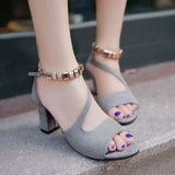 summer sexy fish mouth hollow Roman sandals thick with word with beaded high heels female summer Sexy female