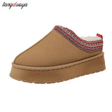 Women 2023 New Fur Short Plush Flip Flops Platform Slippers Winter Shoes Casual Home Cotton Shoes Warm Flats Boots Mules