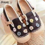 Women Shoes Round Toe Cotton Linen Flower 2022 New Spring Concise Handmade Leisure Comfortable Ladies