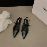 Sandals Woman Leather Suit Female Beige Shoes Lady 2024 Ankle Strap Shallow Mouth Cross Summer Heels Low-heeled Black New