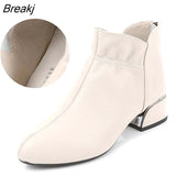 Fashion Genuine Leather Ankle Boots Women Thick Heels Zipper Pointed Toe Autumn Winter Woman Shoes Soft Sole Short